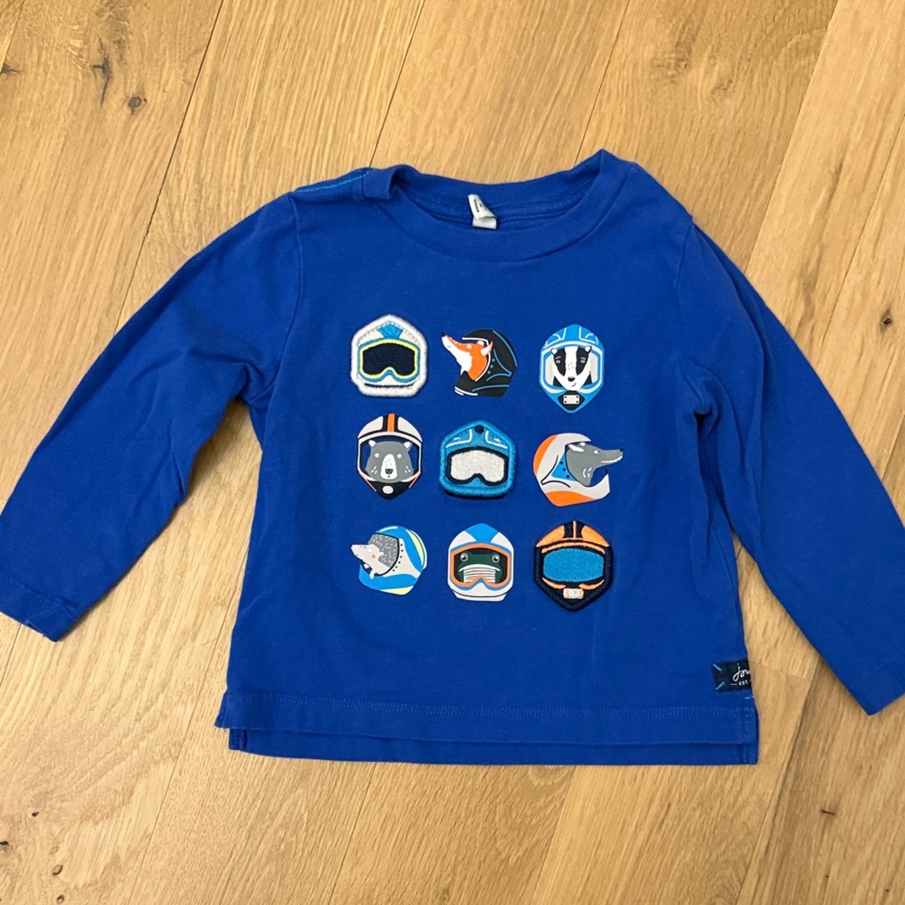Joules Boys Blue Long Sleeve Tshirt with Helmeted Animals